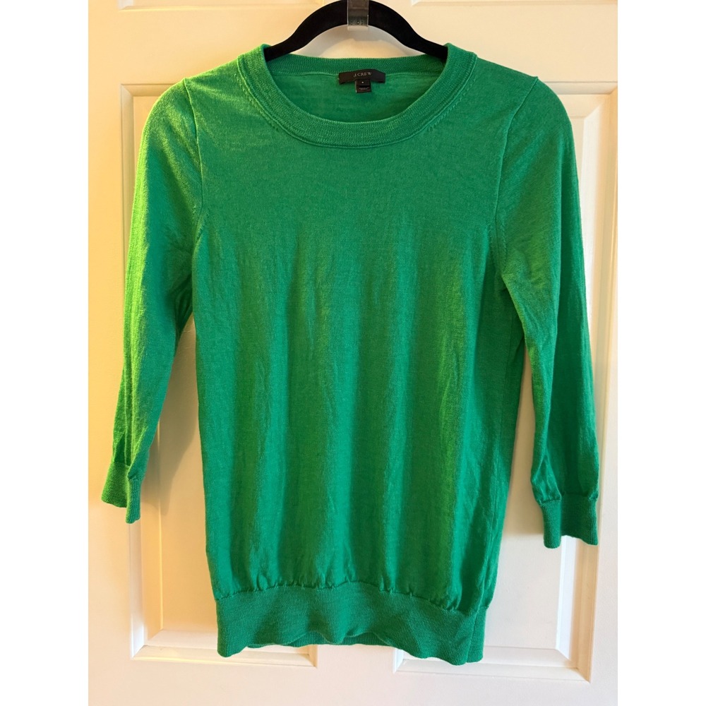 J.Crew Tippi Sweater Kelly Green 100% Merino Wool 3/4 Sleeve Small